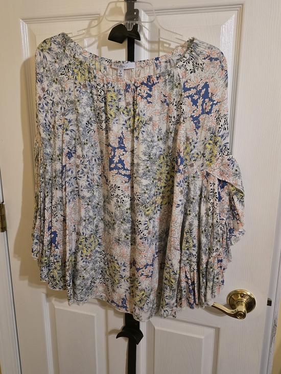 Fever Tops - Fever Floral Peasant Blouse in Blue, Pink, and Yellow